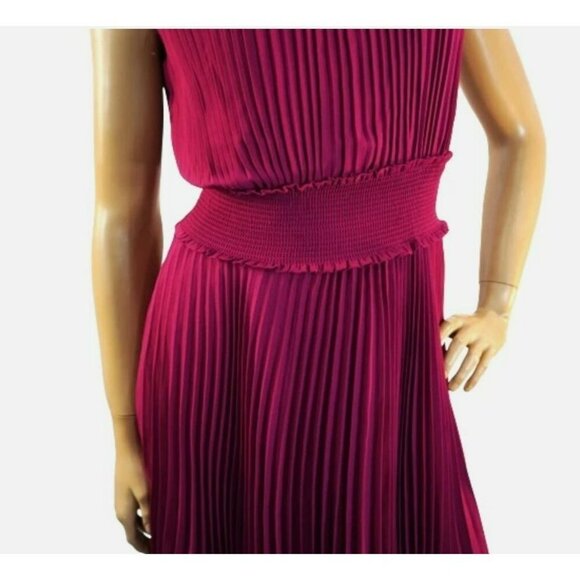NWT‎ Nanette Lepore Dress Size 6 Moroccan Rose Pleated Midi Sleeveless High Neck - Picture 15 of 16
